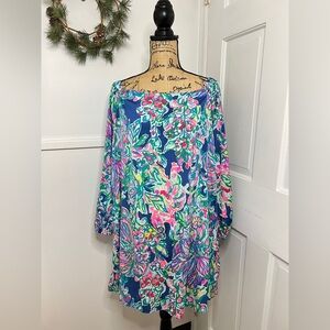 Lilly Pulitzer Adira Silk Stretch Off the Shoulder Dress Indigo Exotic Escapade